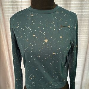 Nike Women's Teal Star Pattern Dri-Fit Long Sleeve Tee